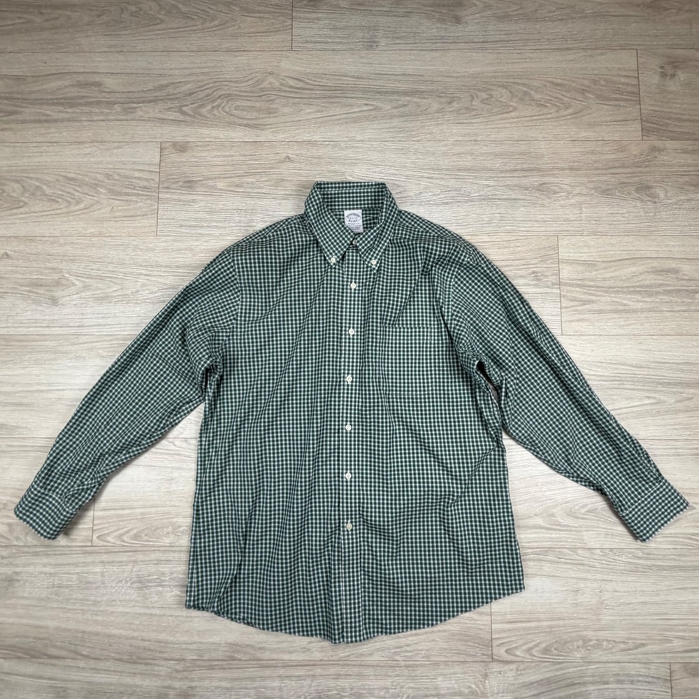 Brooks Brothers Regent Fit Gingham‎ Shirt 16.5 33 Green Non-Iron Supima Cotton